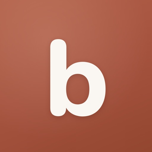 The app icon on the App Store: a single cream lowercase b on a terracotta ground.